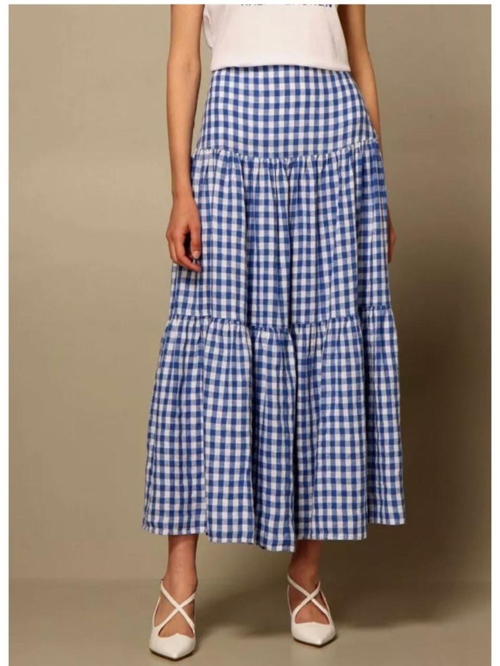 Blue Gingham Tiered Maxi Skirt - Women's Ralph Lauren Black Label